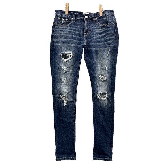 BKE Payton Jeans Women 29x30* Blue Distressed Mid Rise Skinny Y2k  Academia Moto - Picture 1 of 14